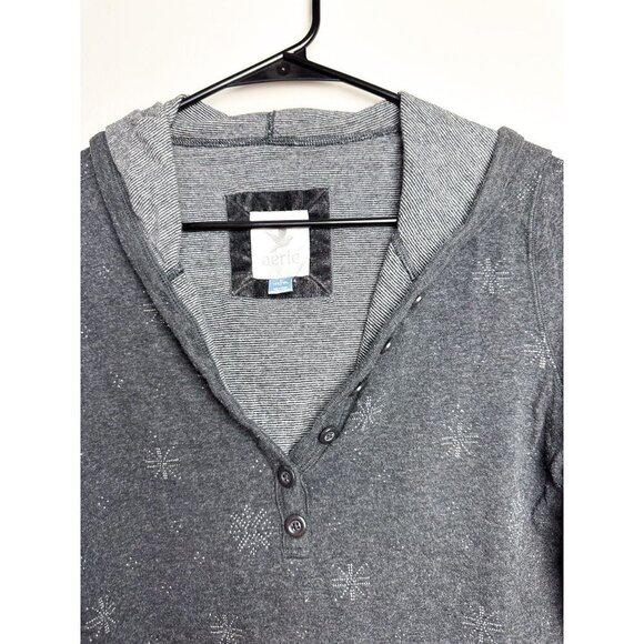 Aerie Pullover Hooded Snowflake Printed Sweatshirt Gray Womens Medium Cotton - Picture 3 of 6